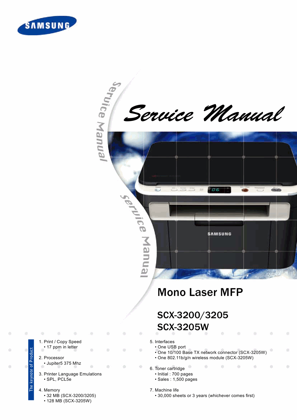 Samsung Mono-Laser-MFP SCX-3200 3205 3205W Parts and Service Manual-1